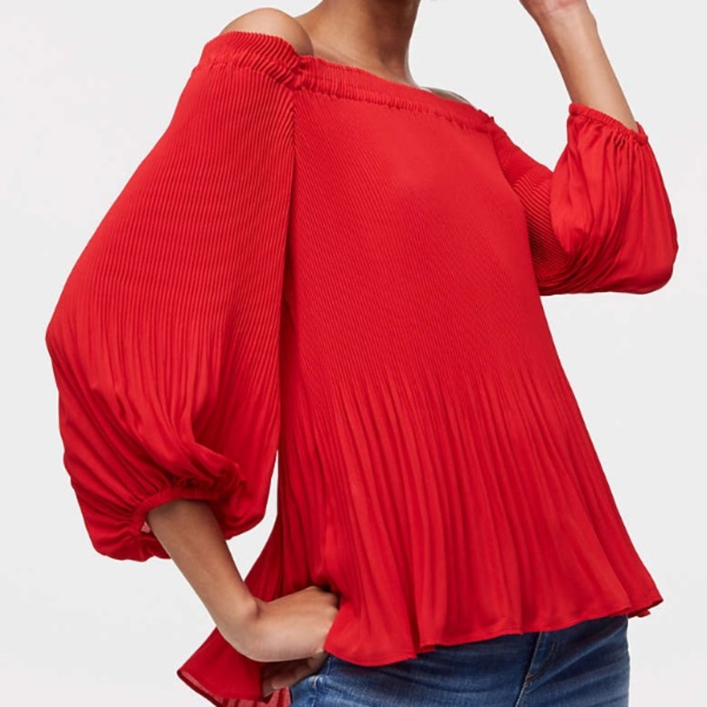 LOFT red off the shoulder pleated blouse